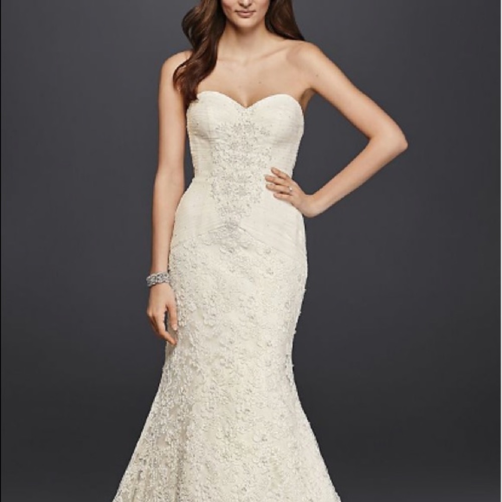 Oleg Cassini Ivory strapless lace wedding dress